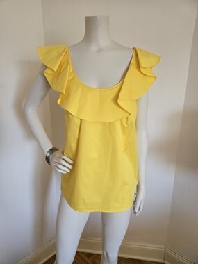 Brand New With Tags Tory Burch Yellow Ruffle Scoop Neck Flounce Women's Top